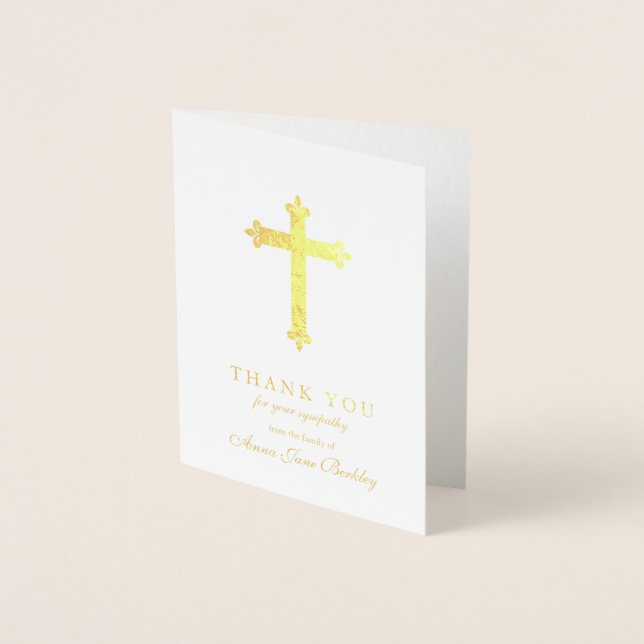Funeral Thank You Cards Gold Cross 2 Foil (Front)