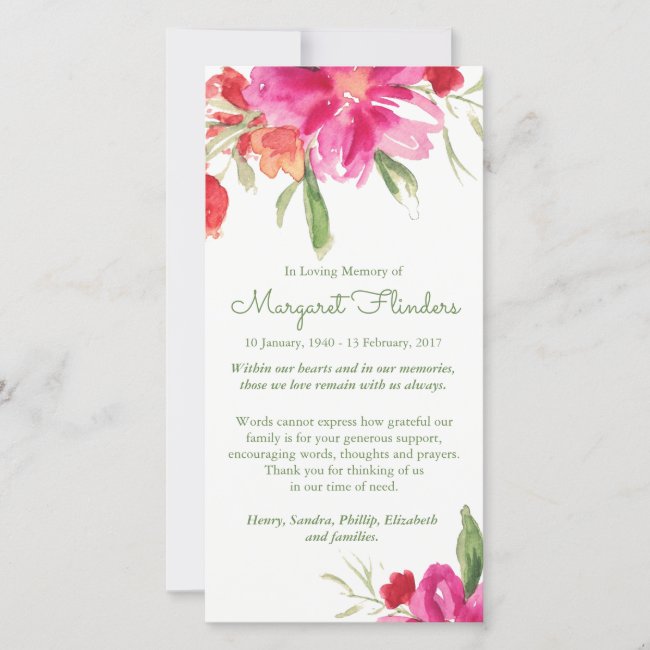 Funeral Thank You Cards | Watercolour Florals