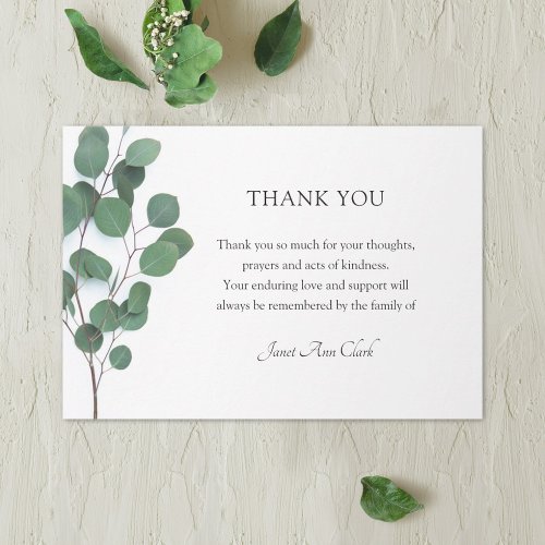 Funeral Thank You Eucalyptus Leaves Note Card