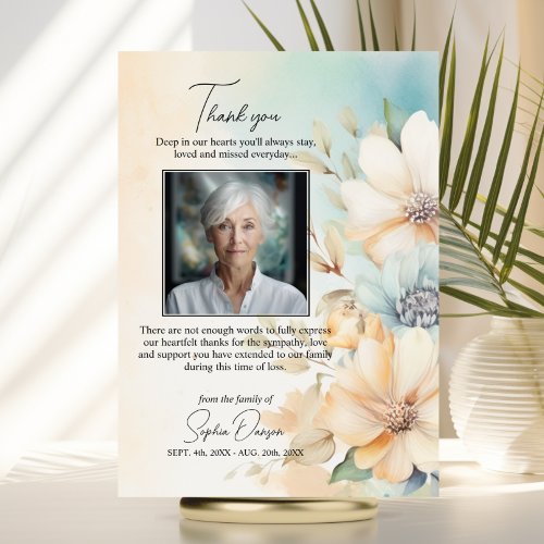 Funeral Thank you Flowers Green Beige  PHOTO Card