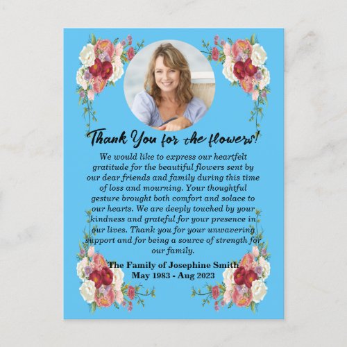 Funeral Thank You For Flowers After Death Postcard