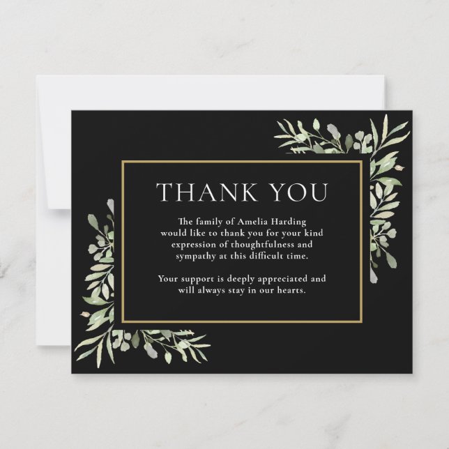 Funeral Thank You Greenery Watercolor Leaves Card (Front)