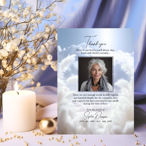 Funeral Thank you Heaven Clouds Blue Sky Pampas Card