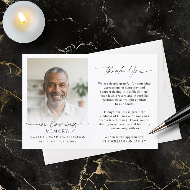 Funeral Thank You In Loving Memory Photo Card (Creator Uploaded)