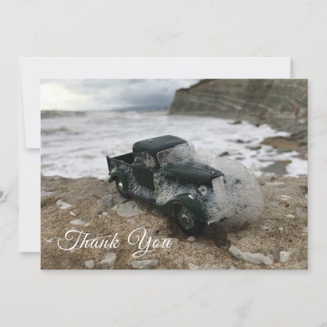 Funeral Thank You Memorial Card with Sea and Car (Front)