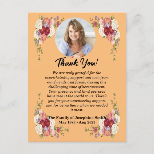 Funeral Thank You Message For Condolences Postcard