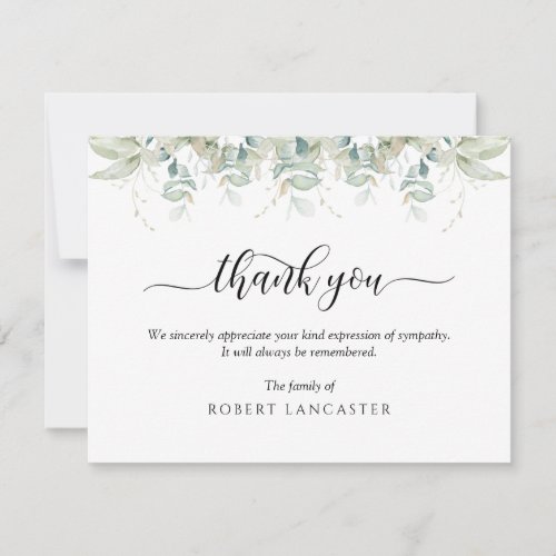 Funeral Thank You Note Airy Greenery