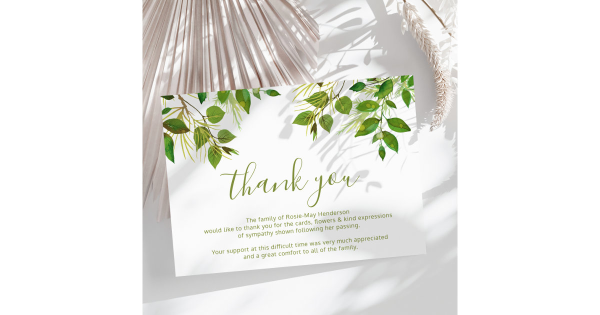 Funeral Thank You Note Behreavement Zazzle 2342