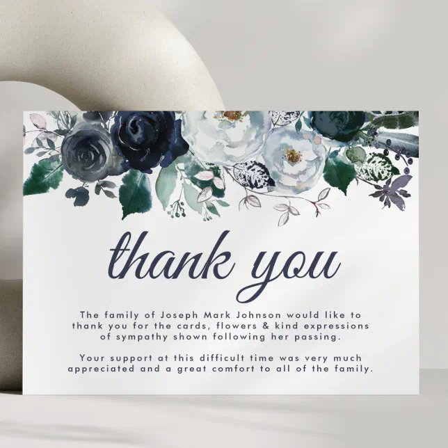 Funeral Thank You Note Bereavement Blue Floral Zazzle 4373