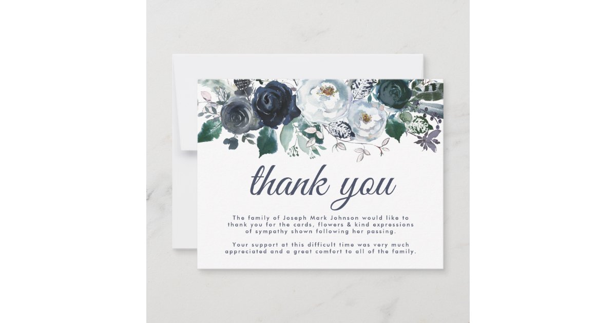 Funeral Thank You Note | Bereavement Blue Floral | Zazzle.com