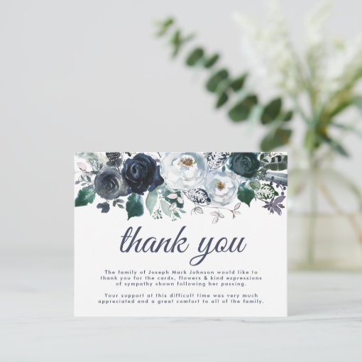 Funeral Thank You Note Bereavement Blue Floral Zazzle