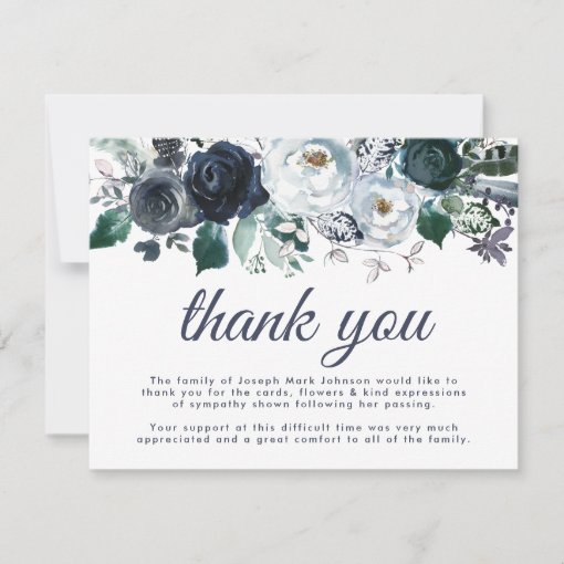 Funeral Thank You Note | Bereavement Blue Floral | Zazzle