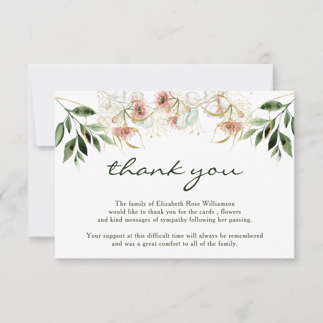 Funeral Thank You Note | Bereavement| Eucalyptus | Zazzle