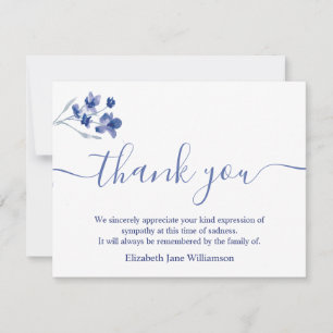 Funeral Thank you note   Blue Floral Watercolor