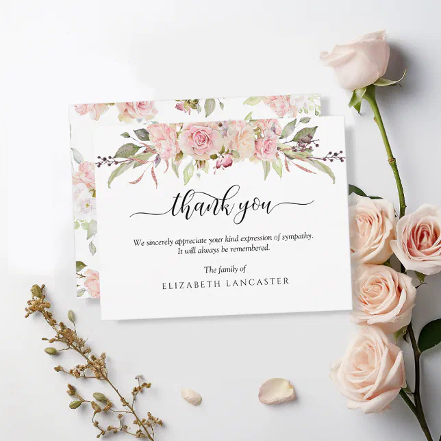 Funeral Thank You Note, Blush Floral Card | Zazzle