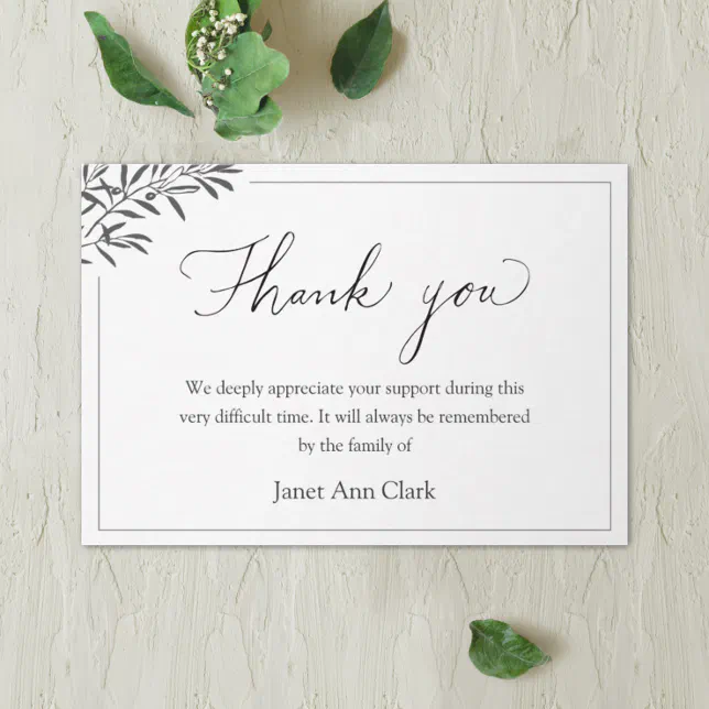 Funeral Thank You Note Card | Zazzle