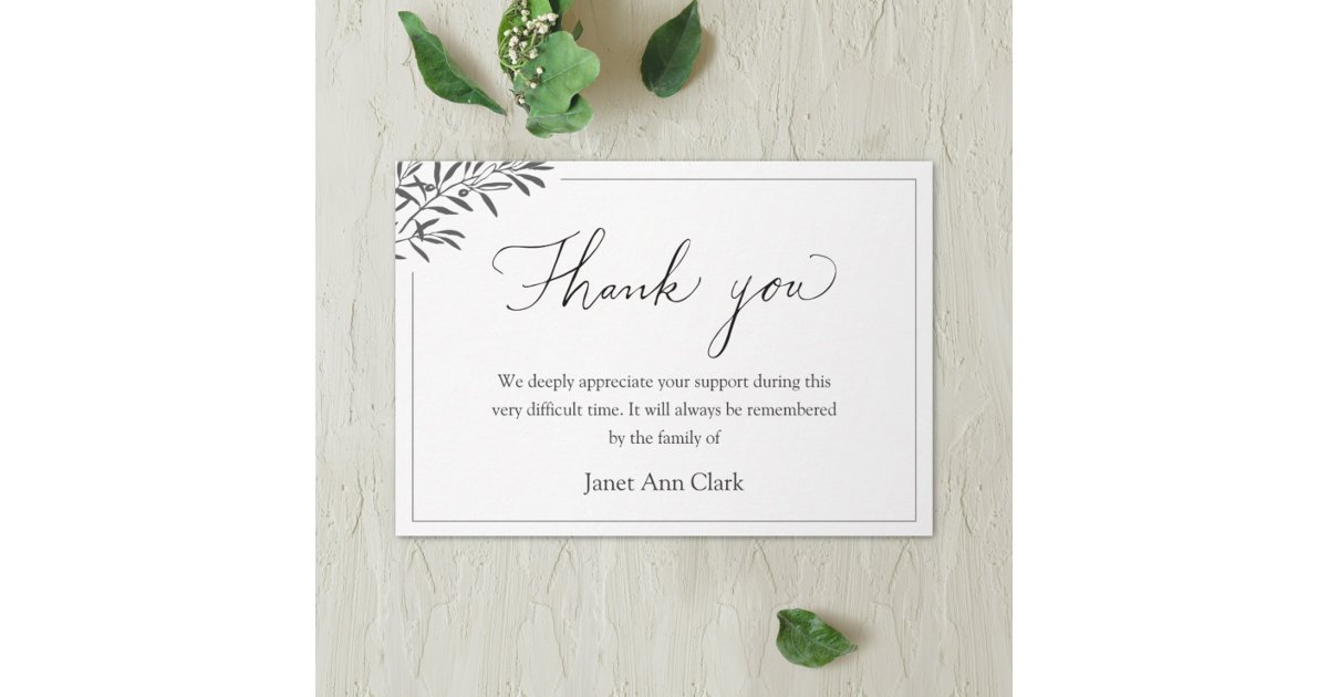 Funeral Thank You Note Card | Zazzle