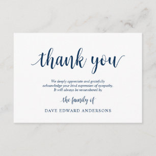 Funeral Thank You Note Card Bereavement, Navy Blue