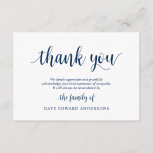 Funeral Thank You Note Card Bereavement, Navy Blue