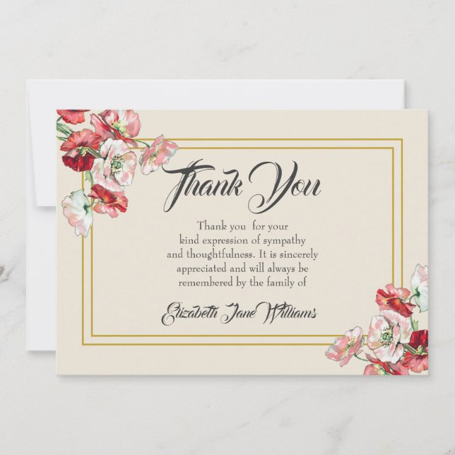 Funeral Thank You Note Card| Poppies Card (Front)