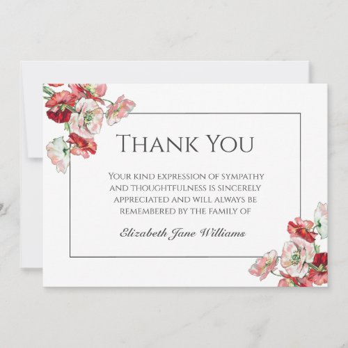 Funeral Thank You Note Card |  Watercolor Poppies