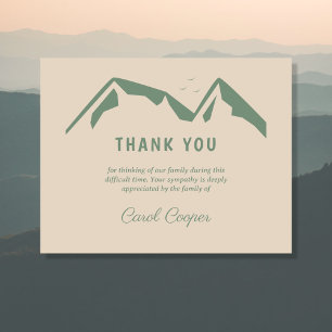 Funeral Thank You Note Card with Green Mountains