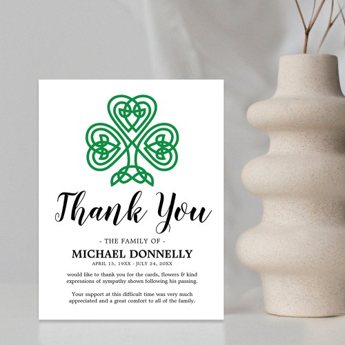 Funeral Thank You Note  Celtic Shamrock
