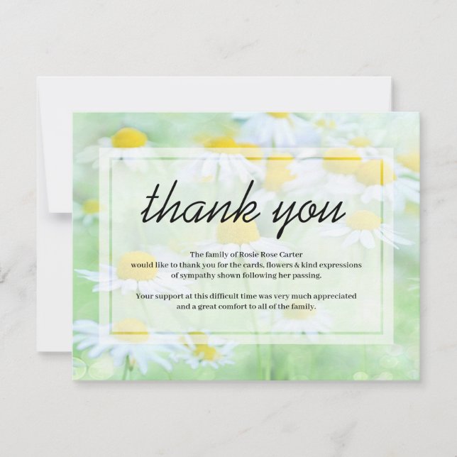 Funeral Thank You Note | Daisy Floral Sympathy Card (Front)