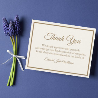Funeral Thank You Note Golden Border | Bereavement Card