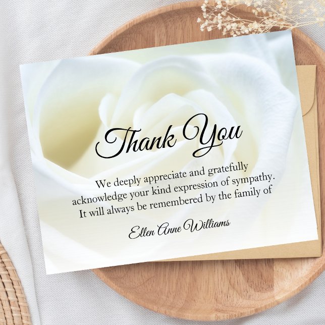 Funeral Thank You Note Grief Floral | Bereavement Card (Rose Sympathy Thank You)