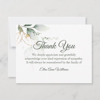 Funeral Thank You Note Grief Nature | Bereavement | Zazzle