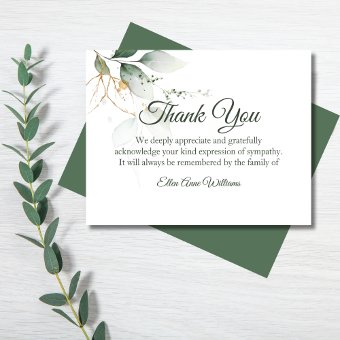 Funeral Thank You Note Grief Nature | Bereavement | Zazzle