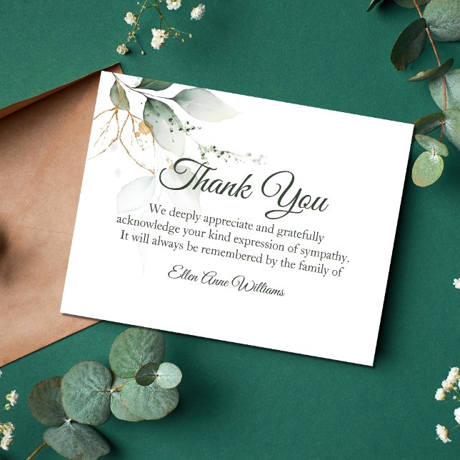 Funeral Thank You Note Grief Nature | Bereavement Card (Green Sympathy Thank You Card)