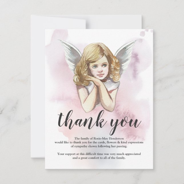 Funeral Thank You Note | Heavenly Girl Angel (Front)