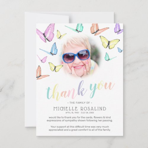 Funeral Thank You Note  Photo Butterfly