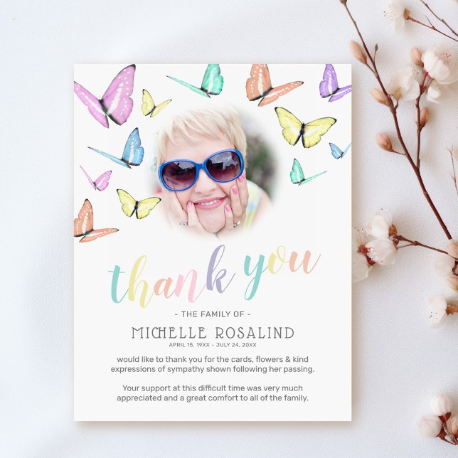 Funeral Thank You Note | Photo Butterfly Card (Creator Uploaded)