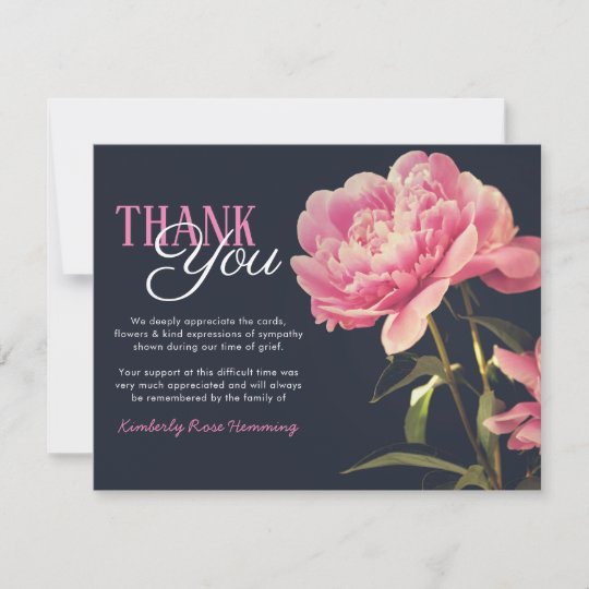 Funeral Thank You Note | Pink Peony Flowers | Zazzle.com