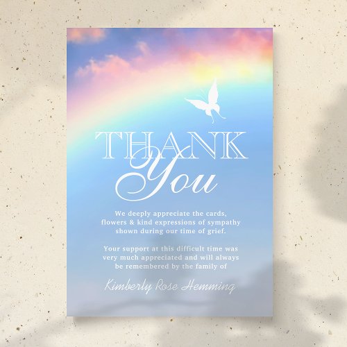 Funeral Thank You Note  Rainbow Butterfly