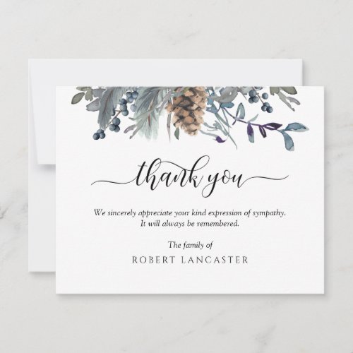 Funeral Thank You Note Rustic Blue Foliage