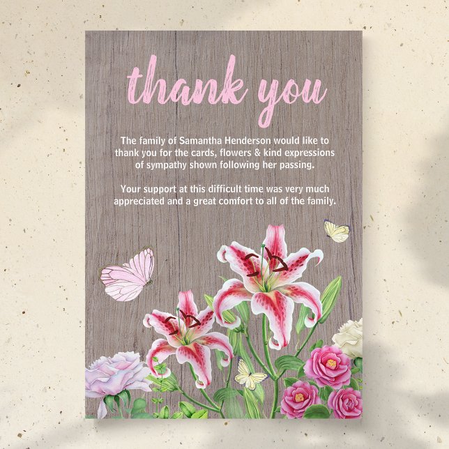 Funeral Thank You Note | Rustic Flowers Butterfly Card (Creator Uploaded)