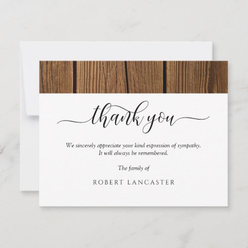 Funeral Thank You Note Rustic Wood