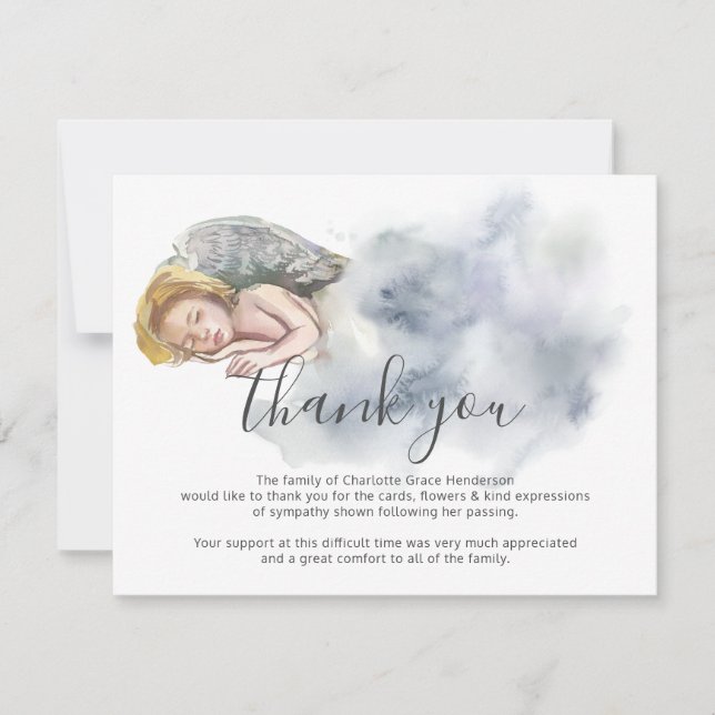 Funeral Thank You Note | Sleeping Girl Angel Card (Front)