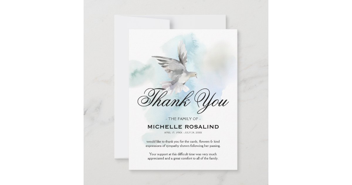 Funeral Thank You Note Sympathy Dove