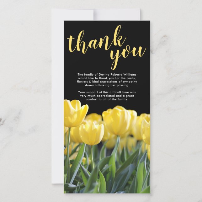 Funeral Thank You Note | Sympathy Yellow Tulip (Front)