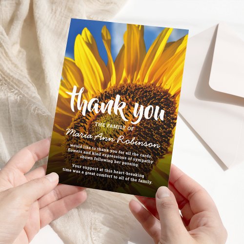 Funeral Thank You Note  Vibrant Sunflower