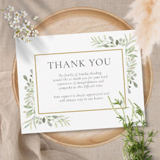 Funeral Thank You Note Watercolor Leaves Card