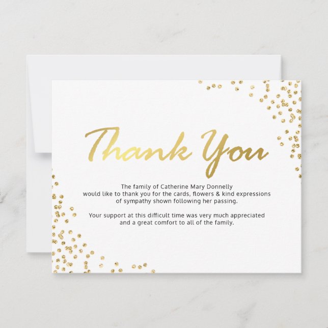 Funeral Thank You Note | White Gold Glamour (Front)