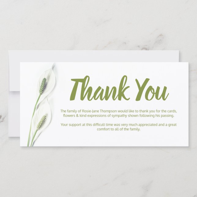 Funeral Thank You Note | White Lily Floral Card (Front)