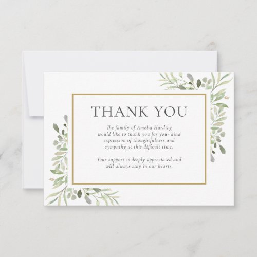 Funeral Thank You Photo Botanical Watercolor  Card