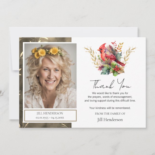 Funeral Thank You Photo Cardinal Invitation (Front)